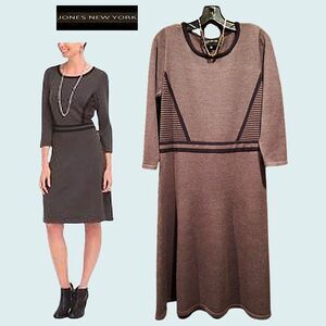 JONES NEW YORK NEW Minimalist Chic Geometric Stripe 3/4-Sleeve Sweater Dress